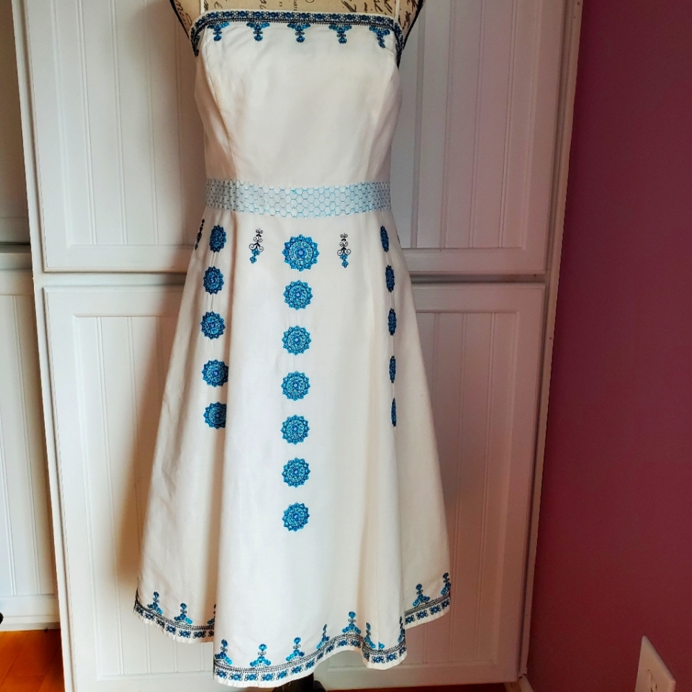 Loft White & Turquoise Sundress Size 10